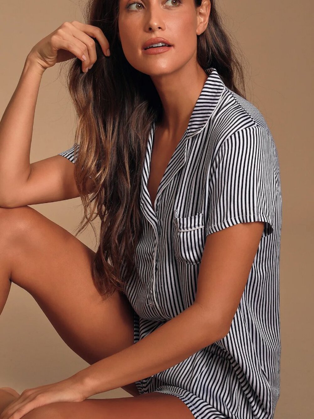 Splendid Heavenly Navy Blue and White Striped Pajama Set - Picture 2 of 16